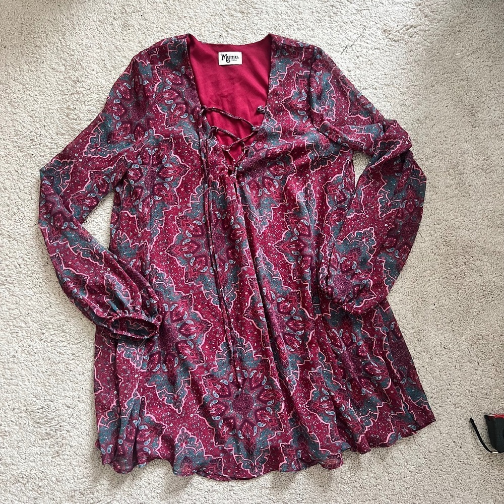 Show‎ Me Your Mumu Paisley Swing Mini Dress Burgundy Size Small